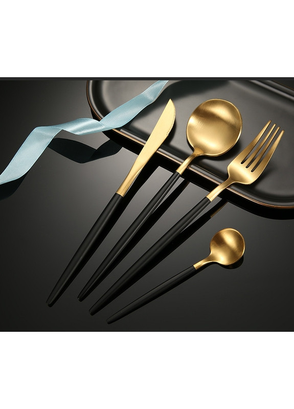 Набор столовых приборов 24 шт., 6 комплектов: 2 ложки, вилка, нож, черно-золотой More (269462802)