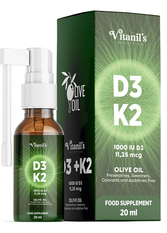 Диетическая примесь в каплях "Жидкие витамины D3 и К2", 20 мл Vitanil's (267498975)