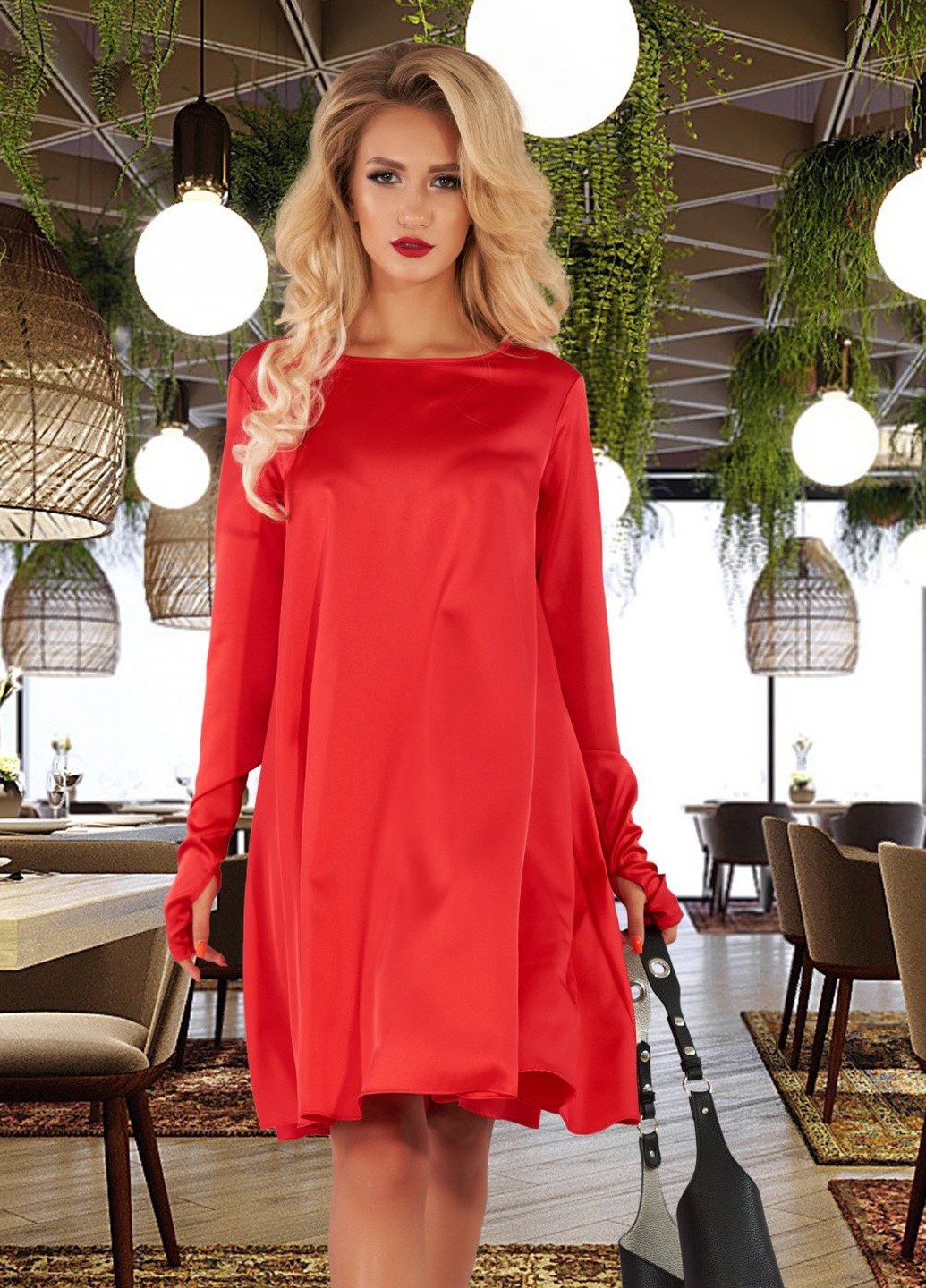 Червона сукнi норма вільна шовкова сукня (ут000058452) Lemanta
