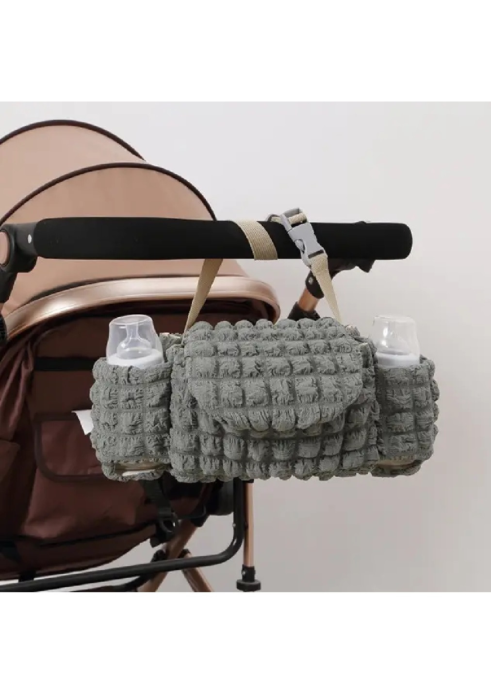 Органайзер сумка на ручку детской коляски универсальный портативный полиэстер 11.5х36х13 см (475092-Prob) Серо-зеленый Unbranded (261487541)