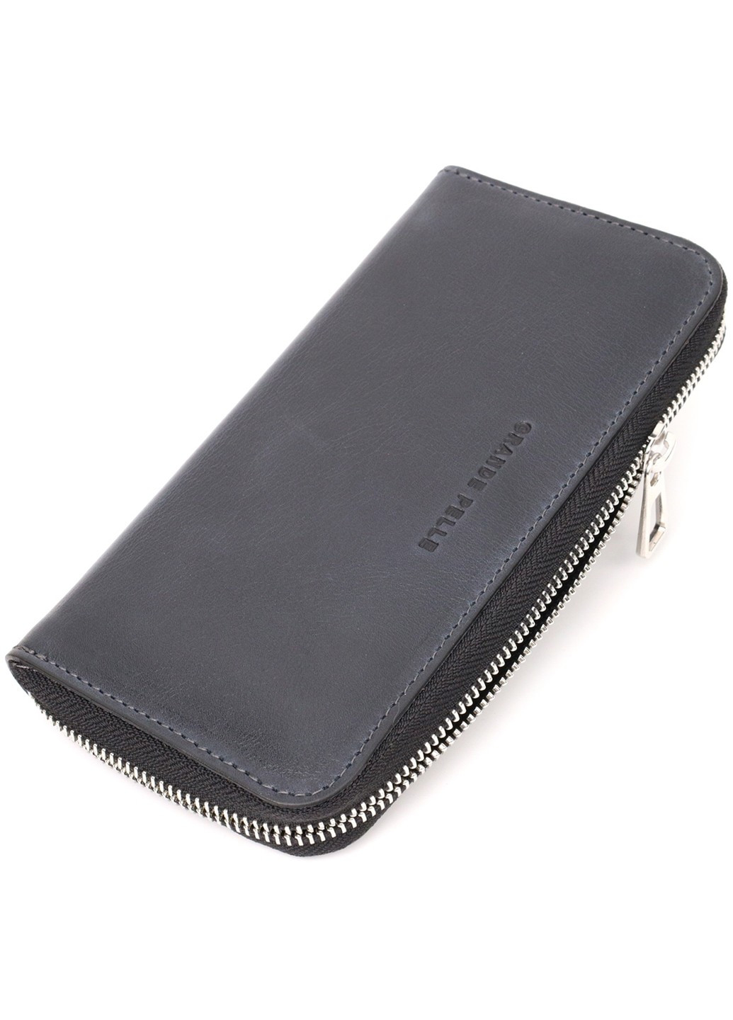 Стильний гаманець-клатч на блискавці із натуральної шкіри 11644 Синій Grande Pelle (267932223)