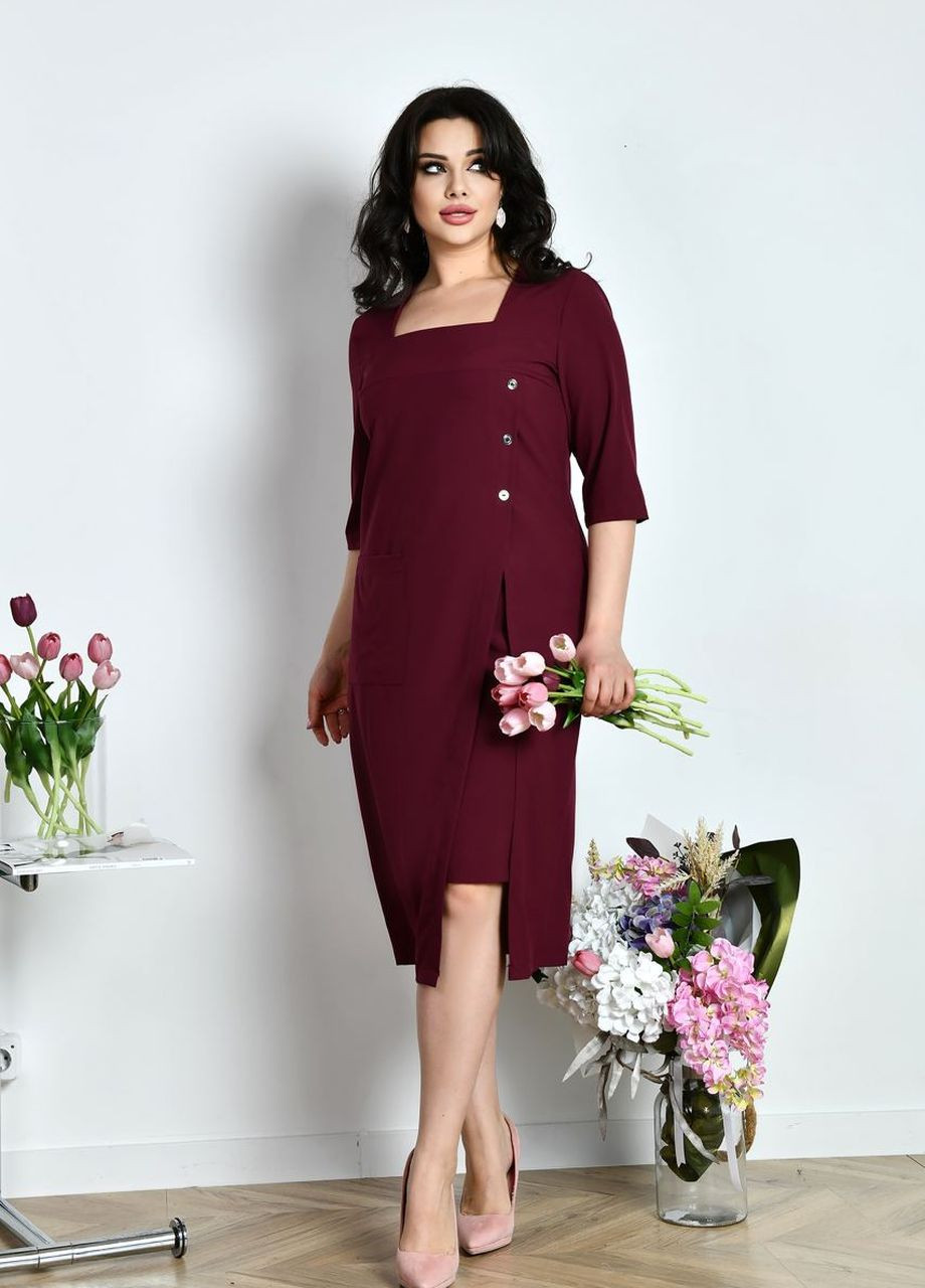 Бордовое женское ассиметричное платье цвет марсал р.48/50 438133 New Trend
