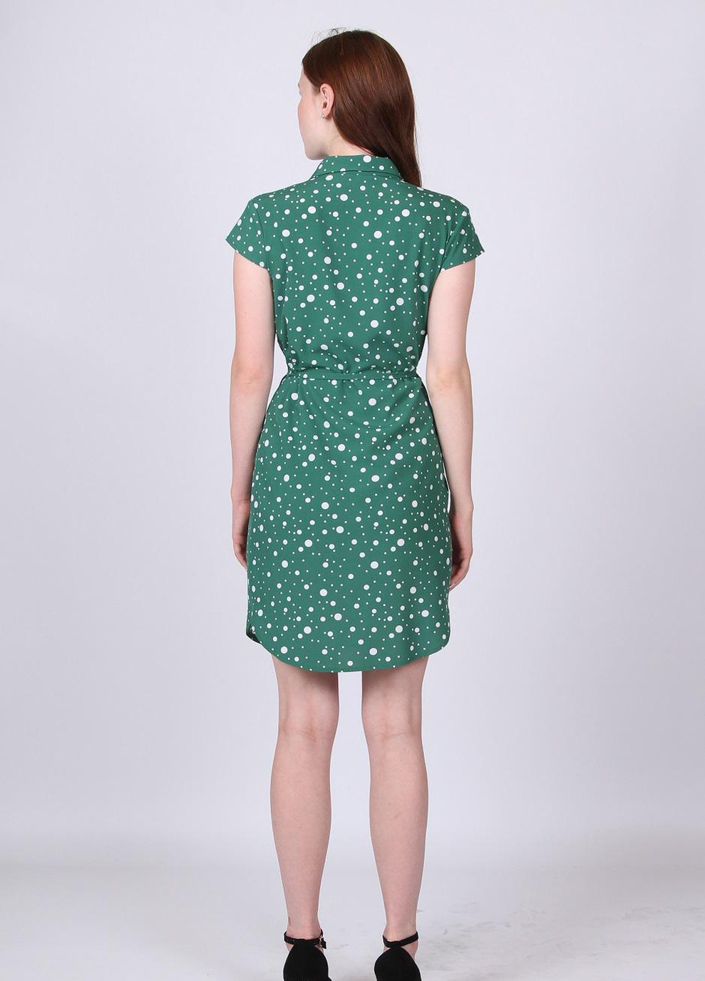 Зеленое кэжуал платье женское 004 горох белый софт зеленый Актуаль