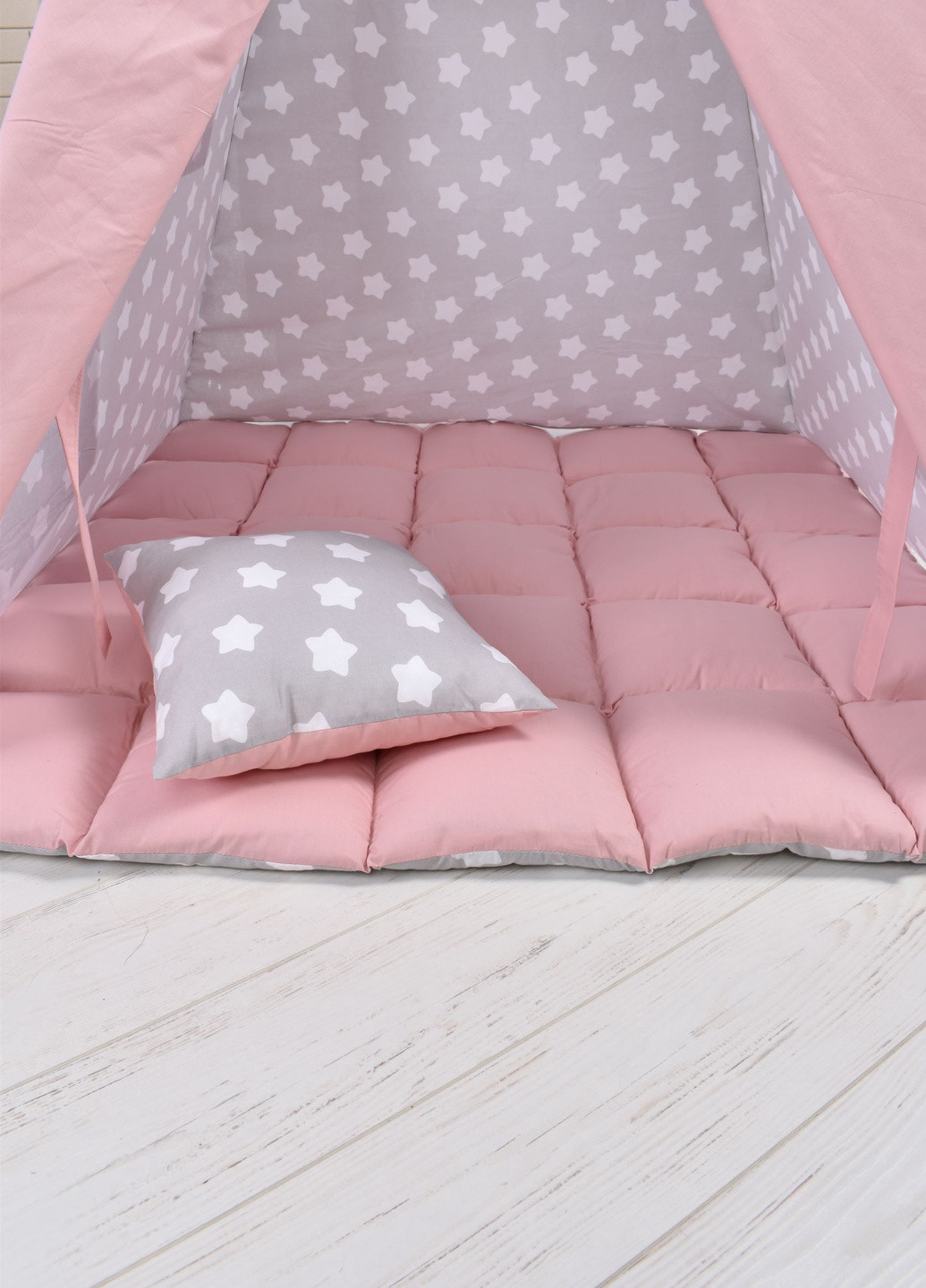 Вигвам Для Девочки пудровый звёздочки детская палатка с мягким ковриком и подушкой, подвеска сердечко в подарок Украина (256947360)