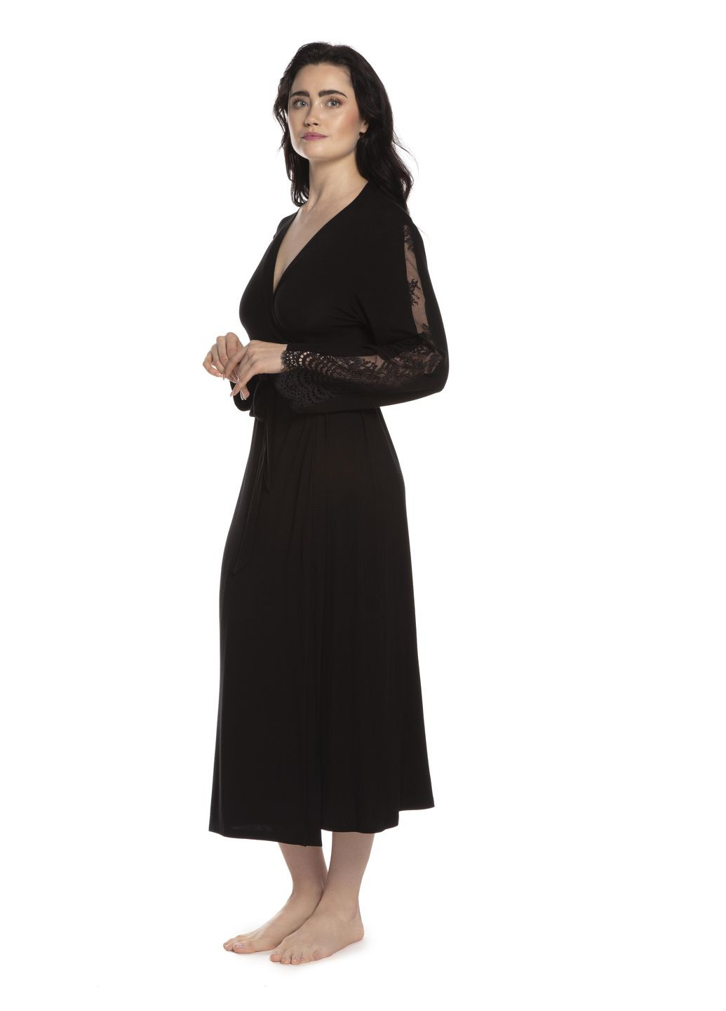 Женский халат длинный черный 10502C Effetto (264748631)