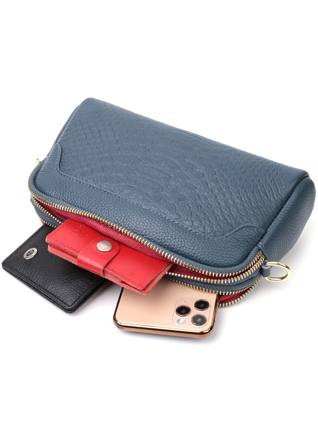 Модная сумка на два отделения из натуральной кожи 22355 Синяя Vintage (276461829)