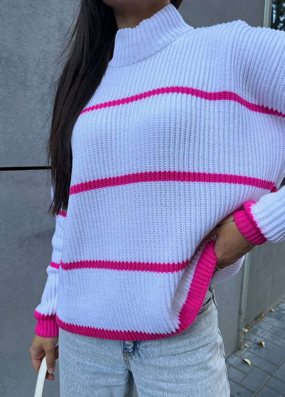 Белый демисезонный стильный вязаный свитер No Brand
