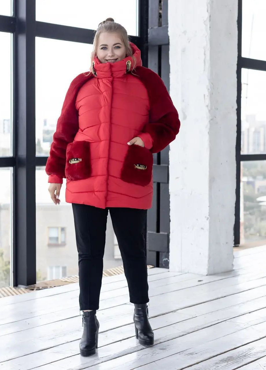 Красная зимняя женская куртка большого размера зимняя SK