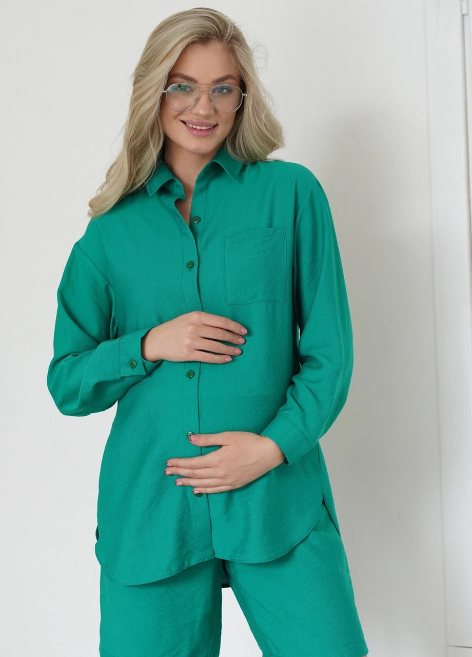 Хлопковый костюм для беременных и кормящих с шортиками из легкой и нежной ткани зеленый To Be (259346222)