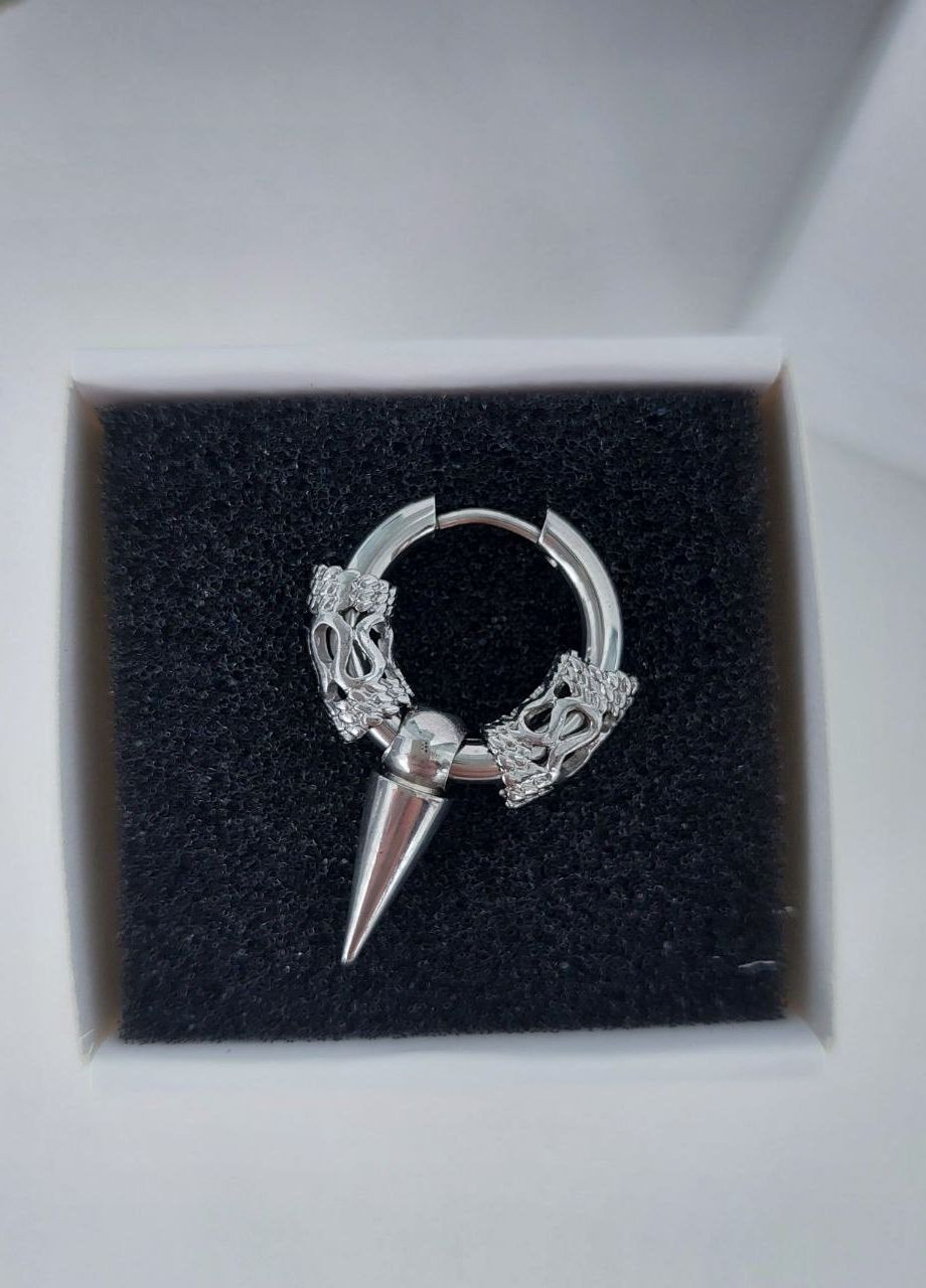 Моно серьга кольцо мужская из стали (1 шт) с шипом MK1230-1 серебристый DeKolie (260712426)