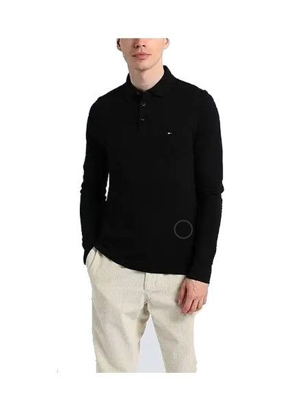 Черная футболка-поло мужское с длинным рукавом для мужчин Tommy Hilfiger