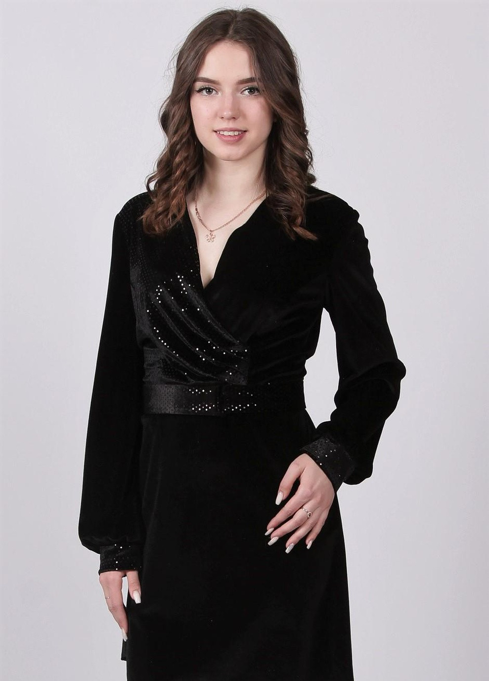 Черное платье женское 126 однотонный велюр черное Актуаль