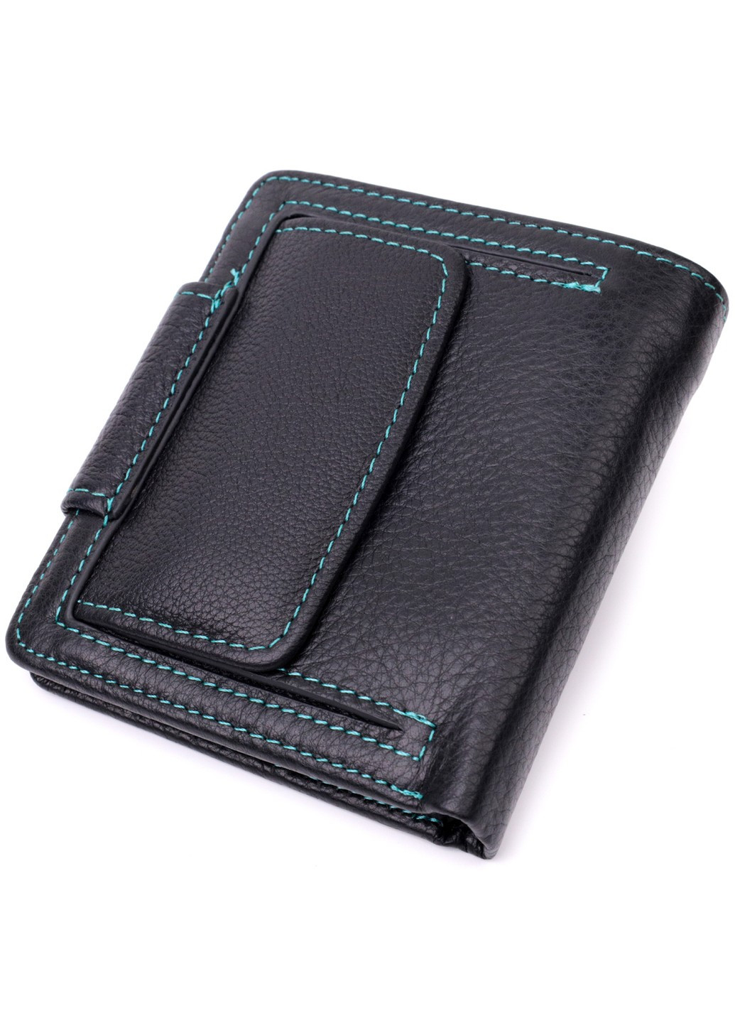 Шкіряний стильний гаманець з монетницею зовні 19454 Чорний st leather (277980441)