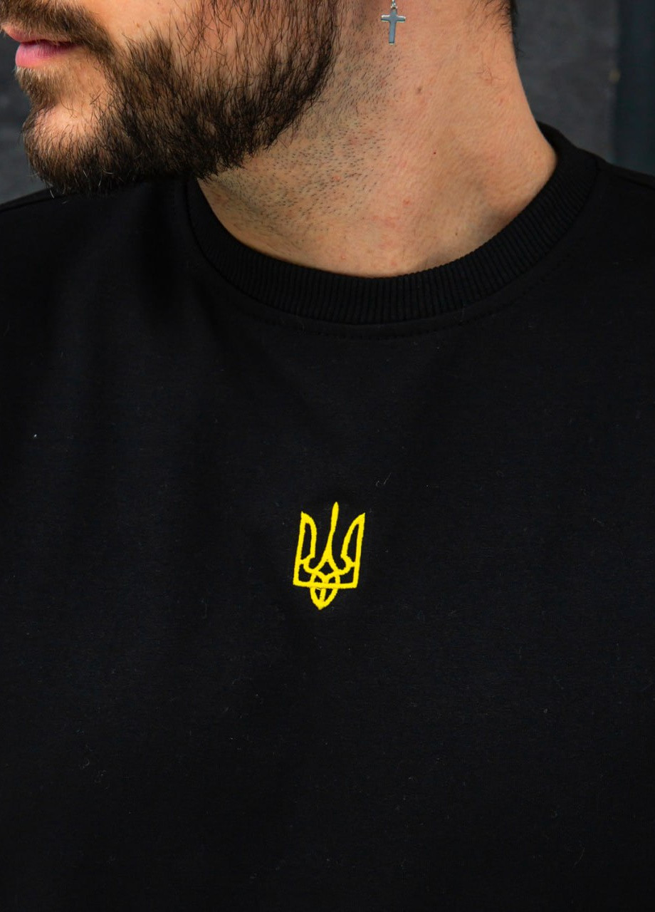 Свитшот Тризуб двухнитка Vakko - Свободный крой украинская символика черный кэжуал хлопок, полиэстер - (257782172)