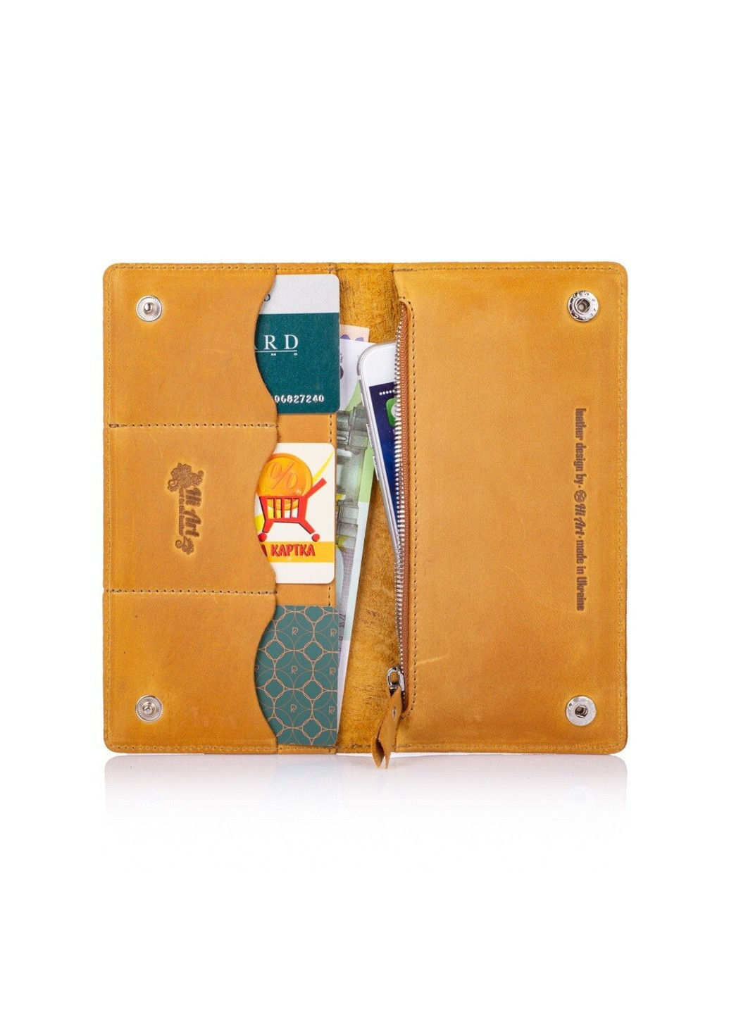 Желтый кожаный бумажник WP-05 Mehendi Art Жёлтый Hi Art (268371621)