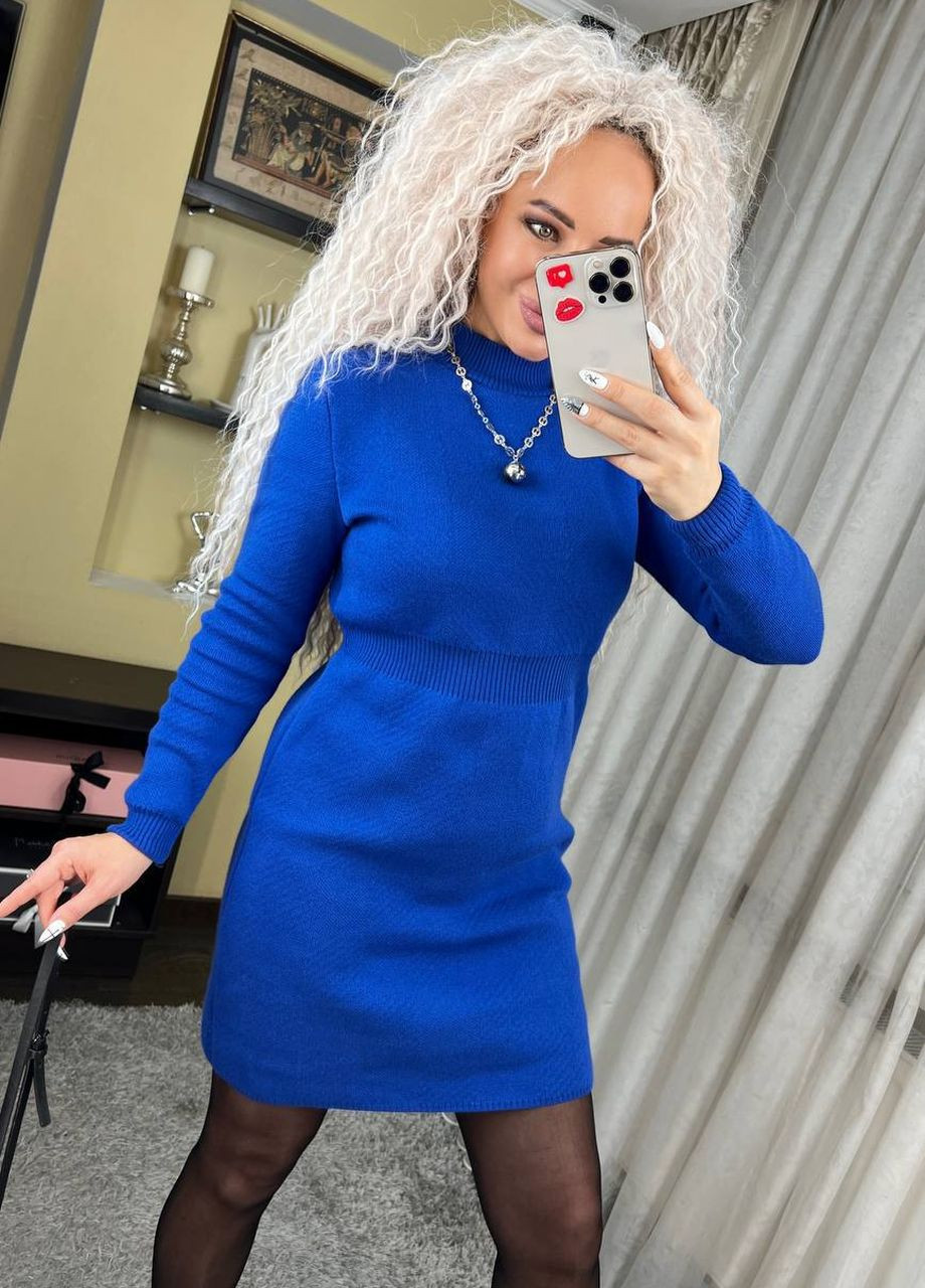 Синее повседневный вязаное платье платье-свитер Garna однотонное