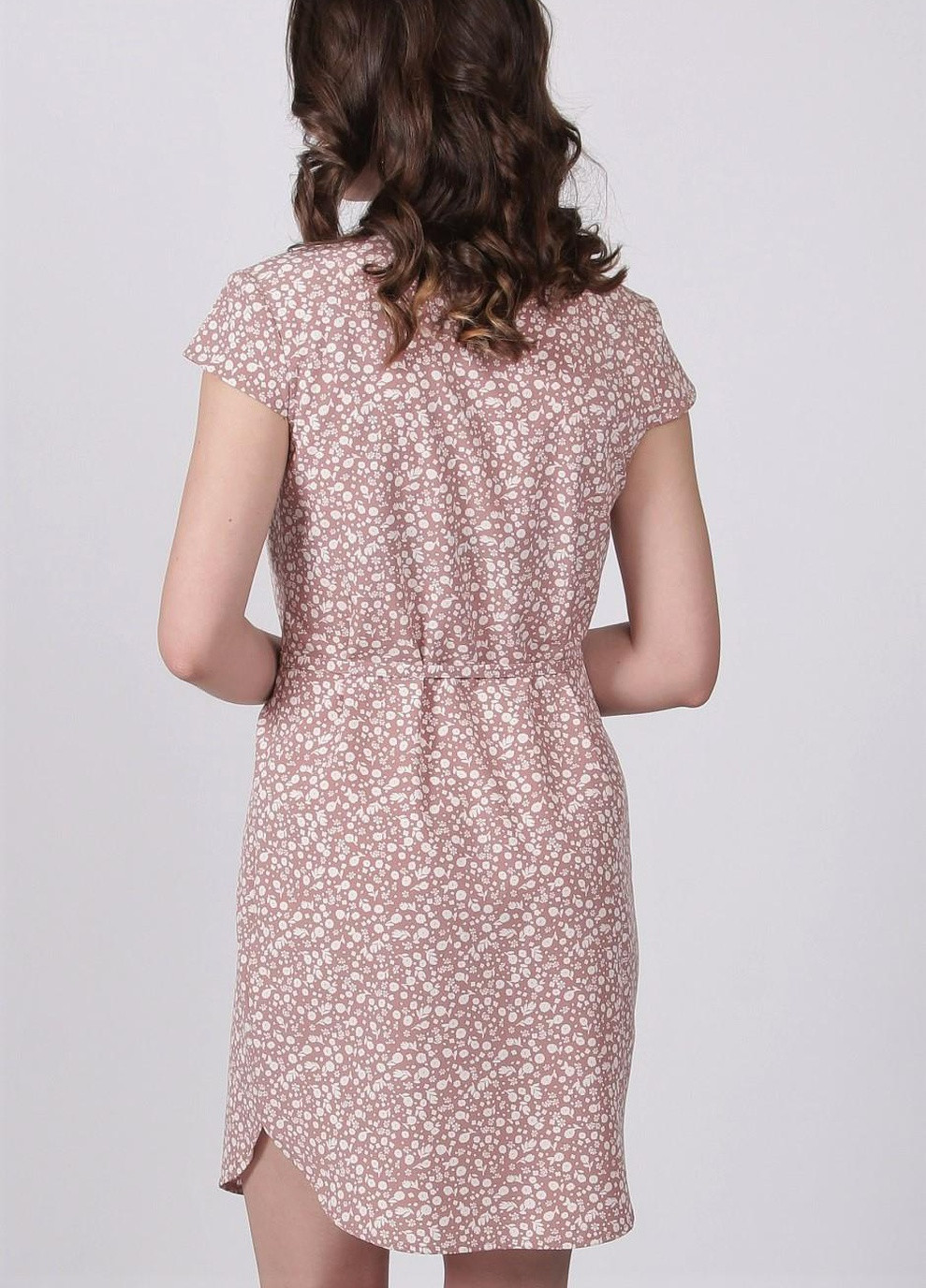 Світло-коричнева кежуал сукня жіноча 004 квіти білий софт капучино Актуаль