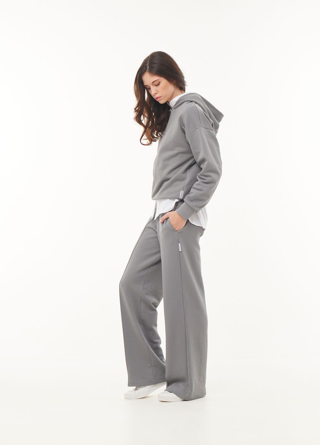 Комплект трехнитка худи с капюшоном и прямые брюки серо-оливковый комплект MORANDI (264749302)