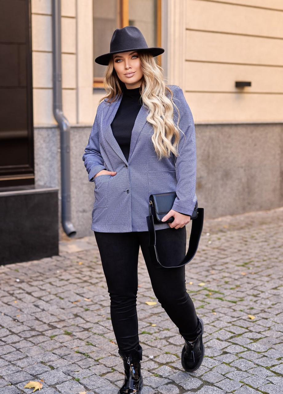 Женский пиджак на подкладке с накладными карманами голубой р.48/50 384656 New Trend (258652719)