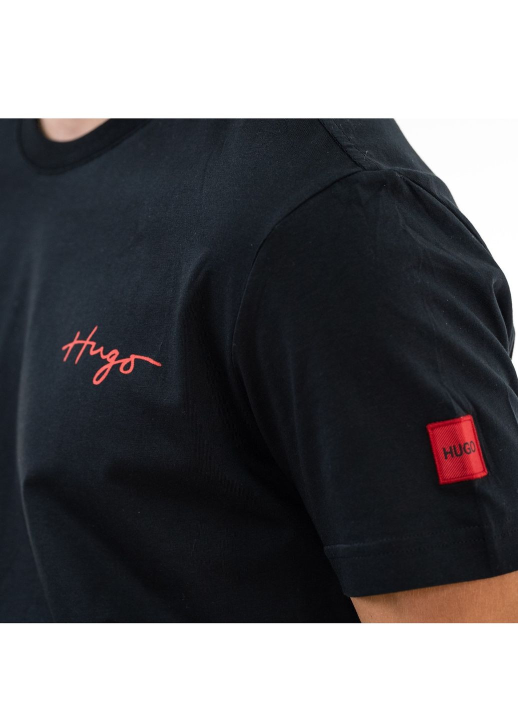 Черная футболка мужская Hugo Boss Red Logo Label Logo Patch