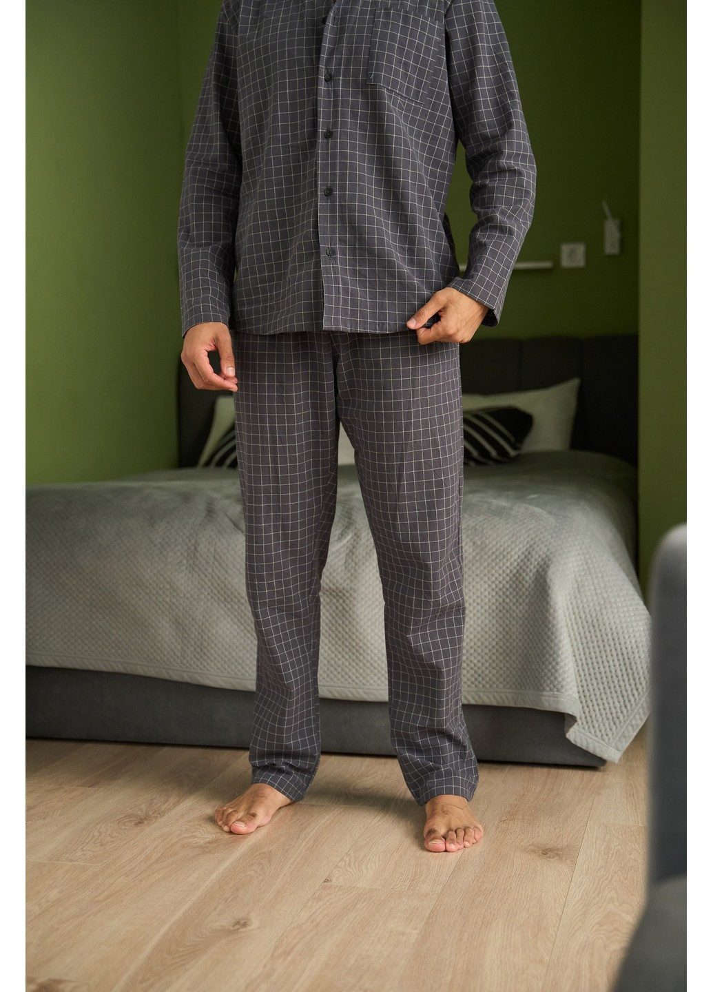 Пижама мужская в клетку вареный хлопок HOMELY графит Handy Wear (278076154)
