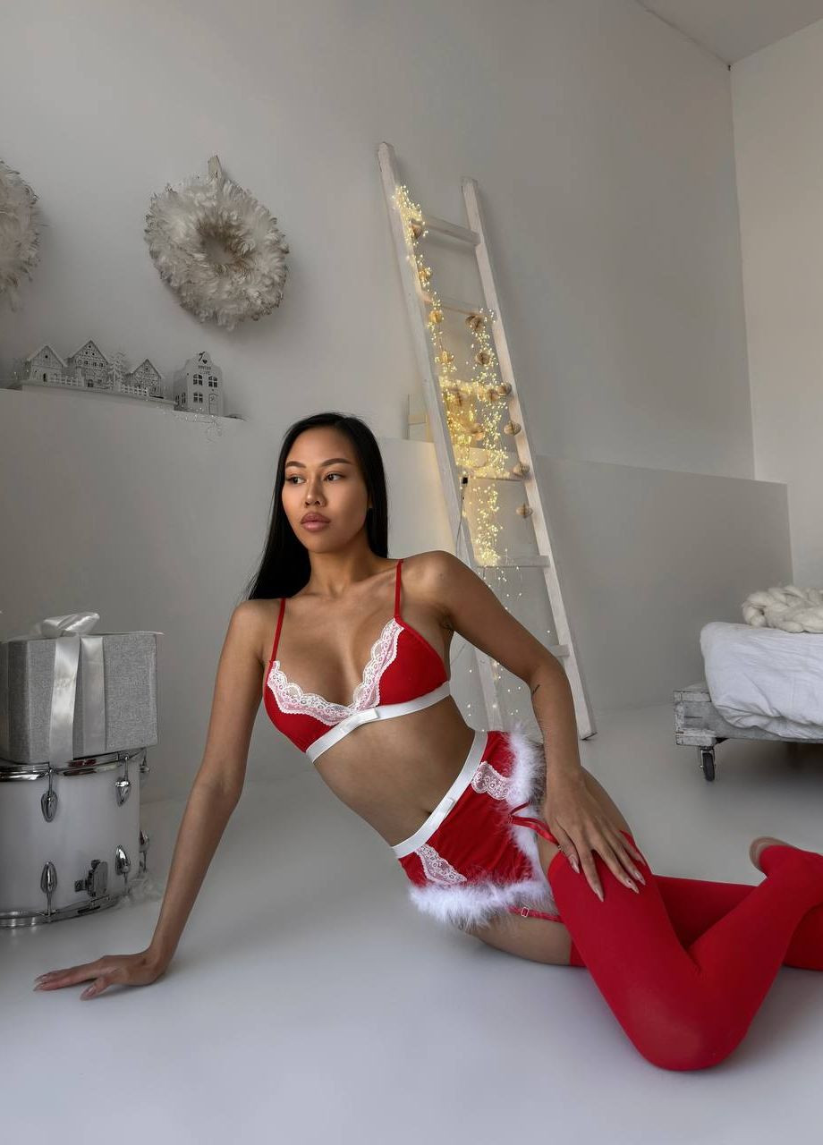 Червоний новорічний комплект жіночої білизни, комплект білизни на новий рік Simply sexy