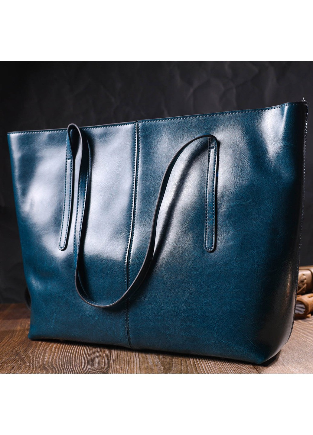 Красивая сумка шоппер из натуральной кожи 22075 Бирюзовая Vintage (260359830)