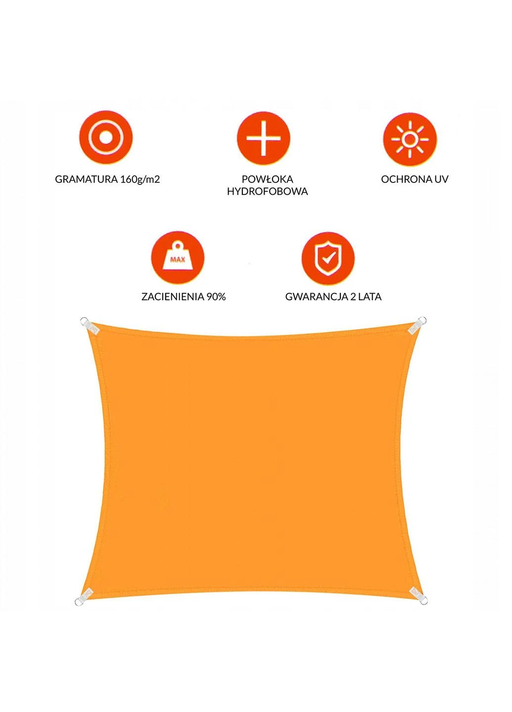Тент-парус тіньовий для дому, саду та туризму 5 x 5 м SN1023 Orange Springos (258543995)