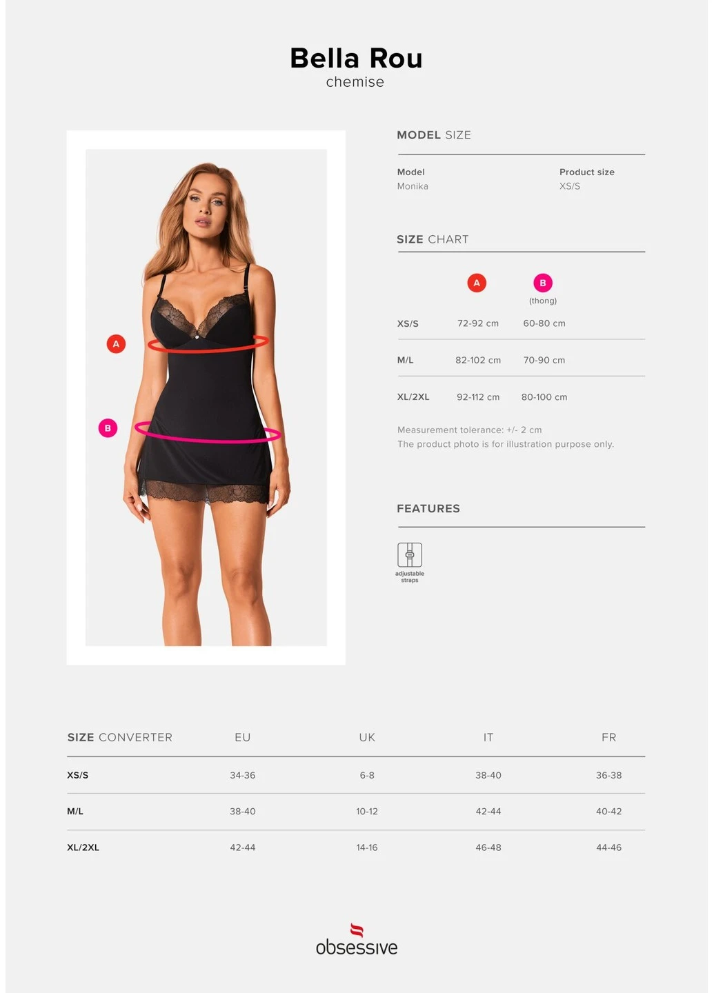 Черный сорочка и трусики bella rou chemise & thong Obsessive