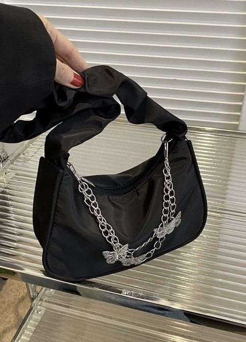 Жіноча класична сумка 6579 через плече клатч на короткій ручці багет чорна No Brand (276062406)