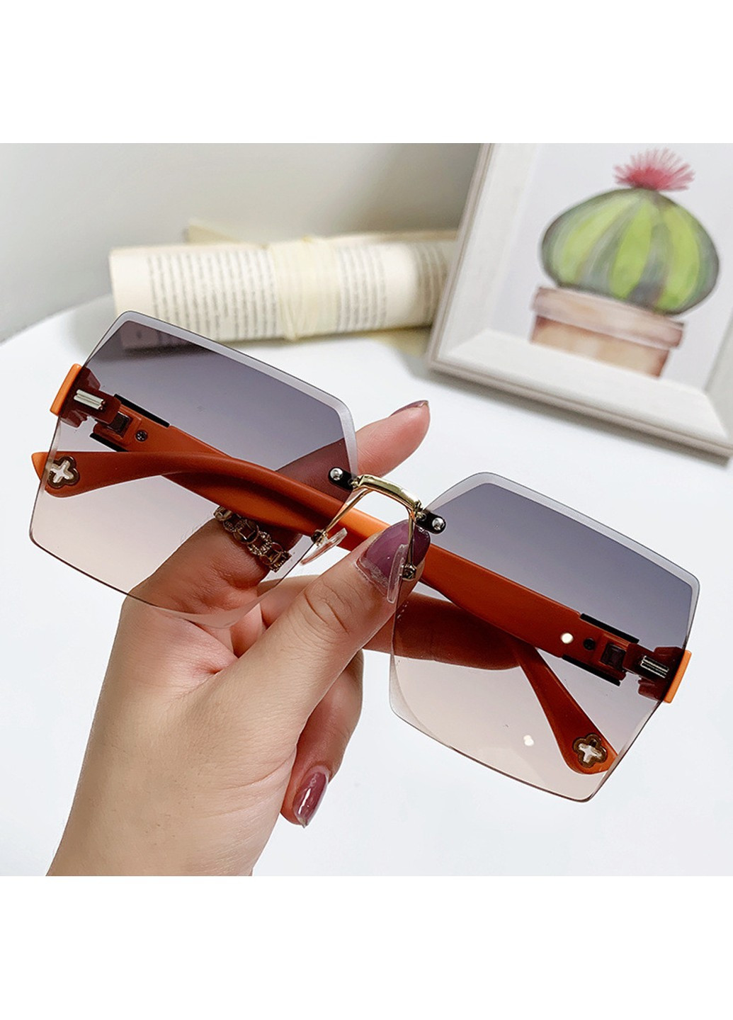 Солнцезащитные очки без оправы Section градиент серые с оранжевым No Brand (277988855)