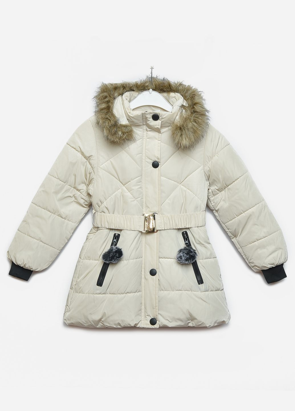 Молочная зимняя куртка детская зимняя для девочки молочного цвета Let's Shop