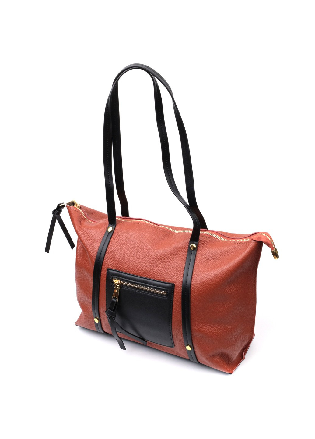 Вместительная двухцветная женская сумка из натуральной кожи 22301 Коричневая Vintage (276457560)