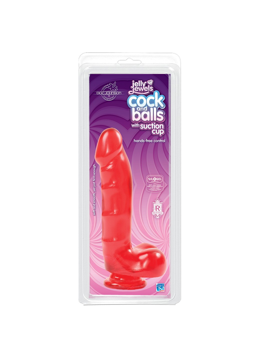 Фалоімітатор Jelly Jewels Cock&Balls Red, діаметр 3,6 см, антибактеріальний ПВХ Doc Johnson (269995290)
