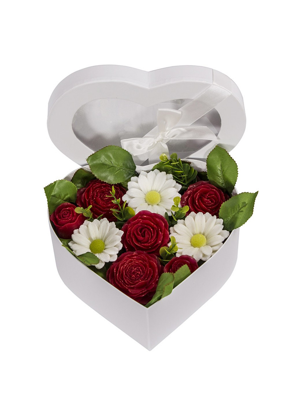 Букет із мила в коробці сердце на подарунок Червоні троянди 450 г Bila Lileya (259787351)
