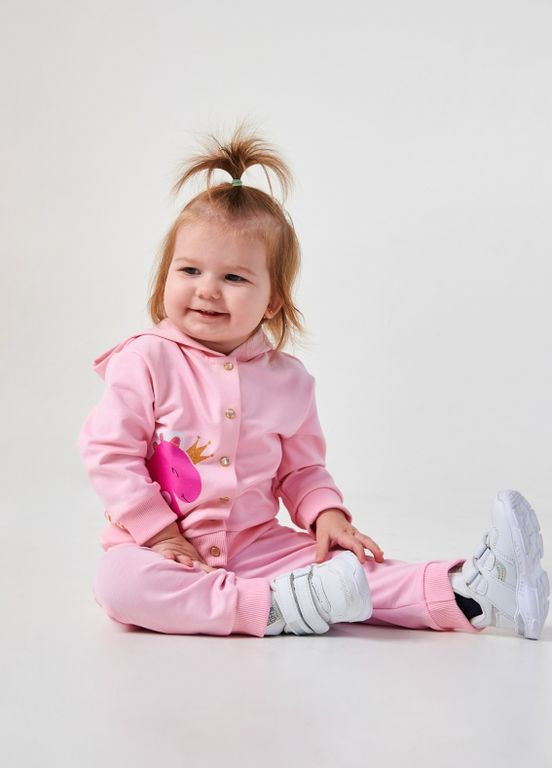 Розовый детский костюм (свитшот+брюки) | 95% хлопок | демисезон | 80,86 | рисунок милый динозаврик розовый Smil