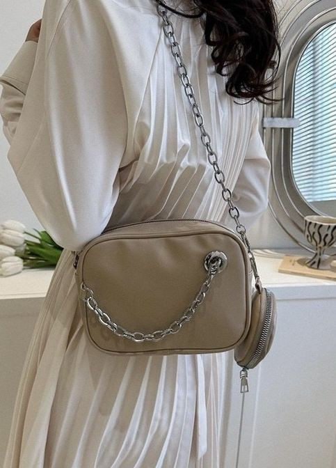 Жіноча класична сумка 6550 крос-боді через плече бежева No Brand (276070760)