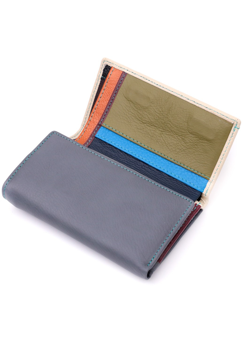 Незвичайний жіночий шкіряний гаманець у три складання 19446 Різнокольоровий st leather (278001021)