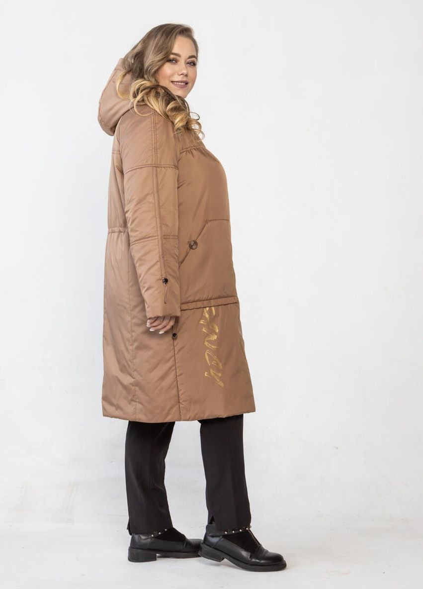 Горчичное демисезонное Пальто демисезонное на пуговицах с капюшоном большого размера DIMODA