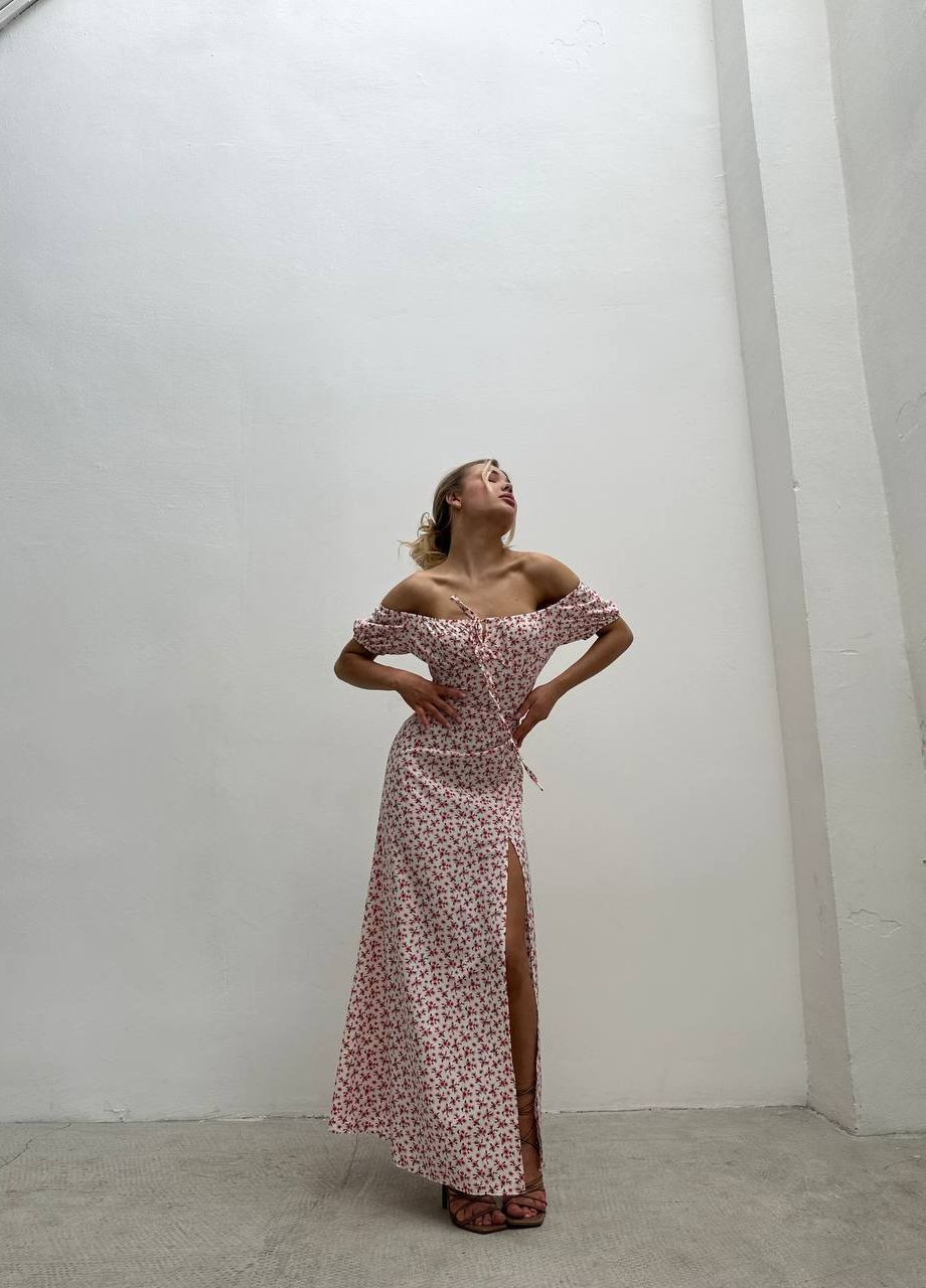 Белое вечернее очень стильное женское платье на вечер No Brand с цветочным принтом