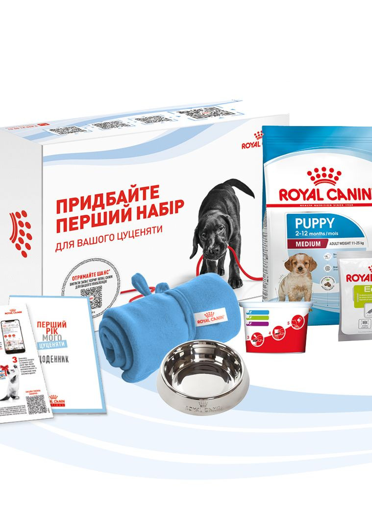 Первый набор для щенков MEDIUM PUPPY 1 кг + лакомство EDUC 0,05 кг 5шт Royal Canin (275866383)
