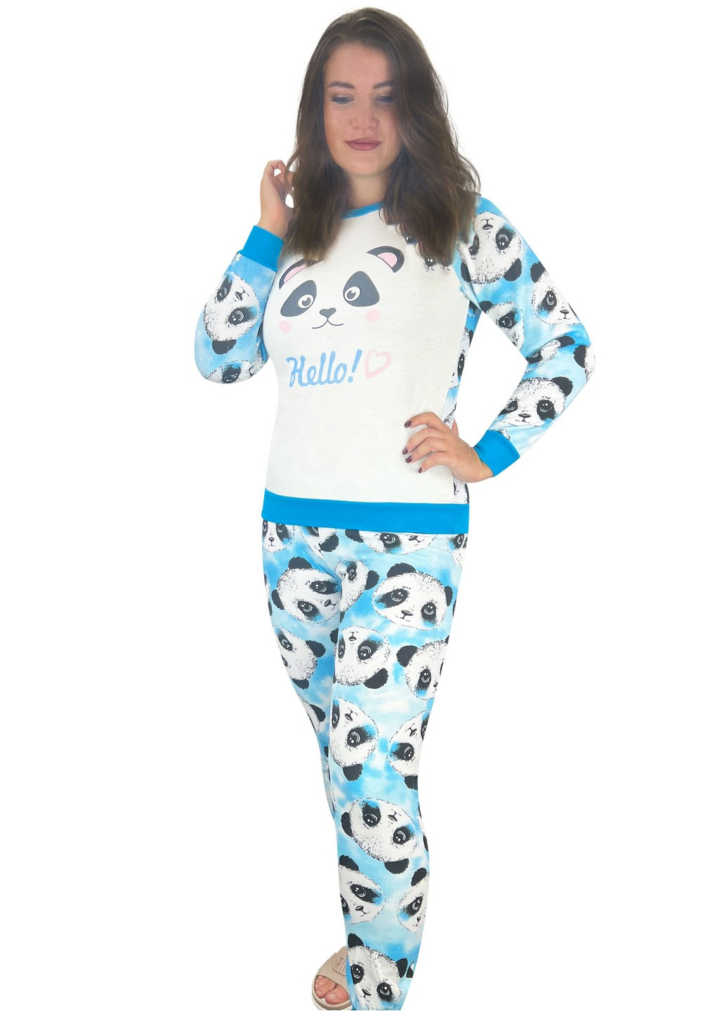 Синяя всесезон пижама начесная подростковая панда кофта + брюки Жемчужина стилей 4626