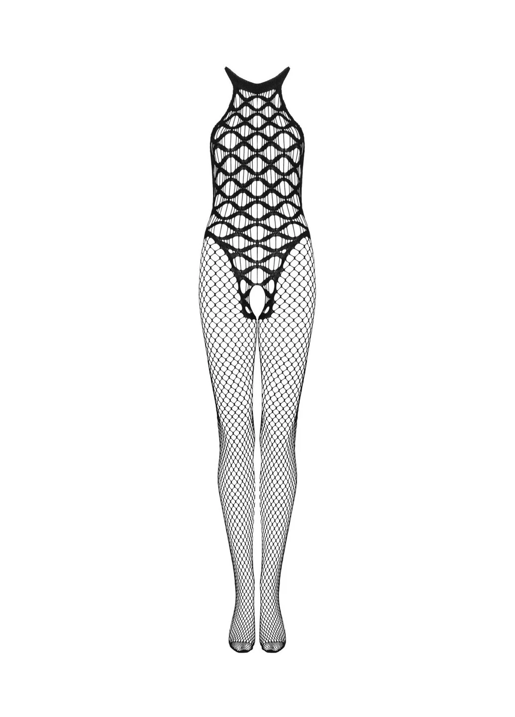 Черный сетчатый бодистокинг с имитацией боди bodystocking g332 с доступом Obsessive