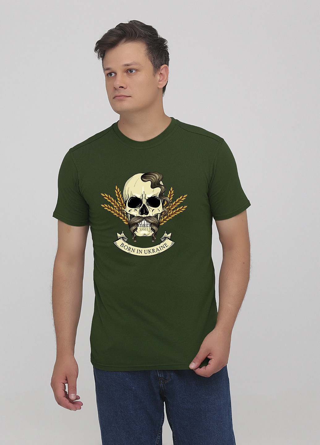 Темно-зеленая мужская футболка с патриотическим принтом с коротким рукавом Malta М385-24
