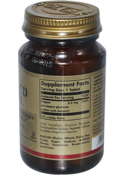 Chelated Copper 100 Tabs Solgar (256721554)