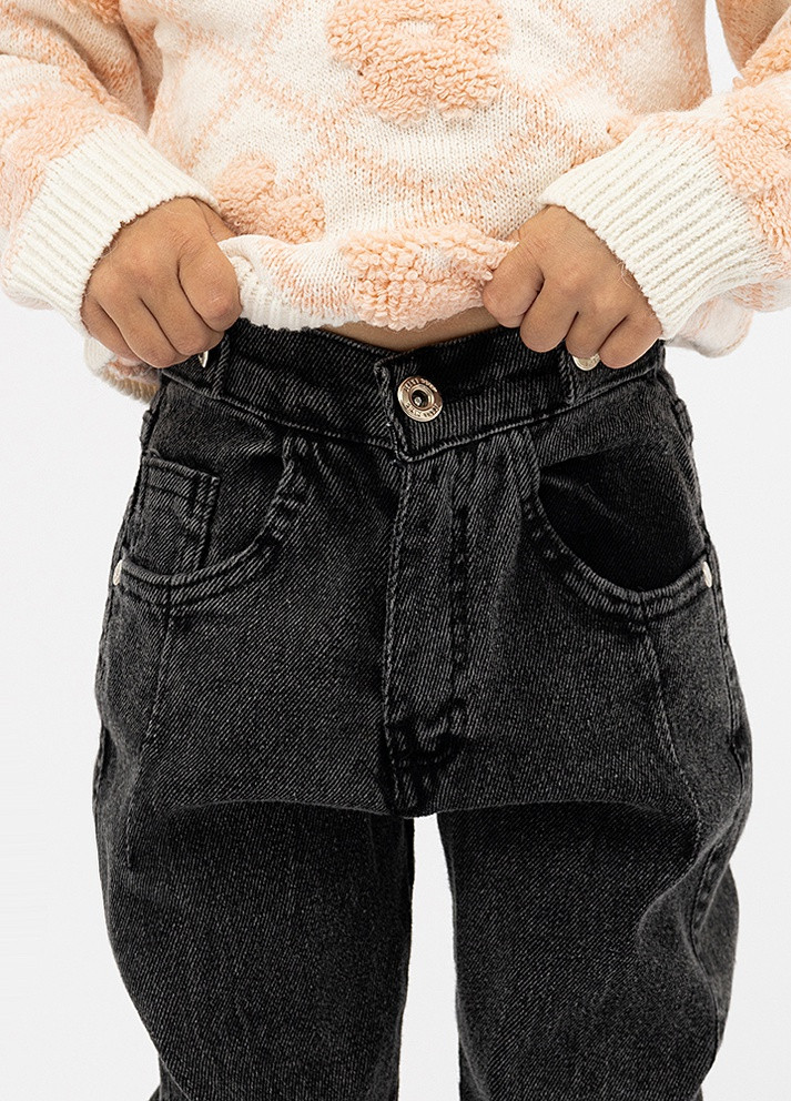Серые демисезонные джинсы для девочки цвет серый цб-00224249 Hiwro