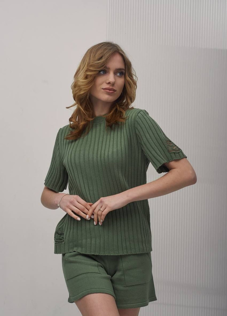 Костюм футболка шорты хлопок хаки No Brand (258358917)