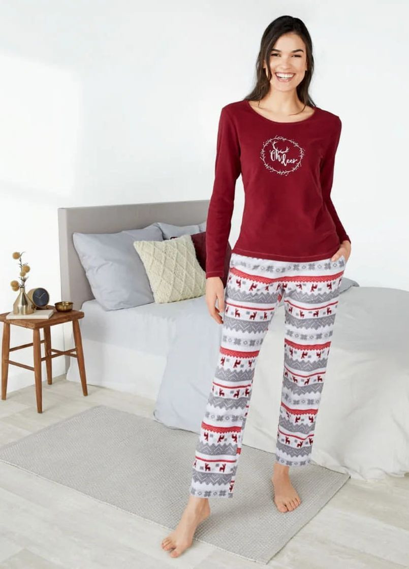 Комбинированная всесезон пижама с новогодними узорами лонгслив + брюки Esmara
