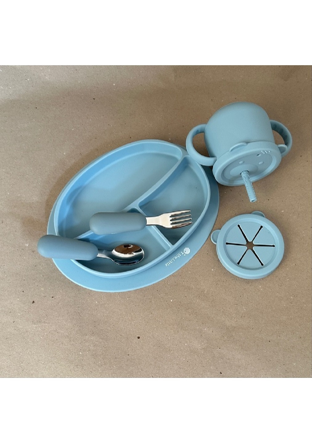 Набір дитячого посуду чашка секційна тарілочка прилади харчовий силікон для дітей малюків (475013-Prob) Блакитний Unbranded (260648354)