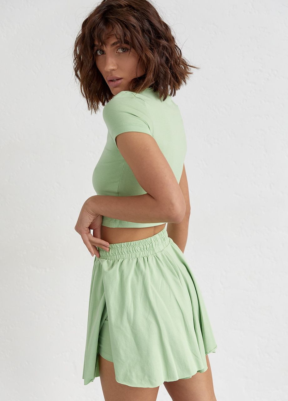Трикотажний жіночий комплект із футболкою та шортами - салатовий Lurex (262810175)